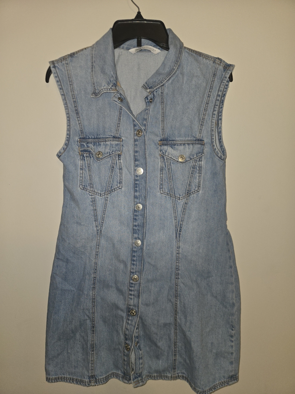 Womens Zara Light Blue Denim Button Down Dress With Functional Buttons Size L